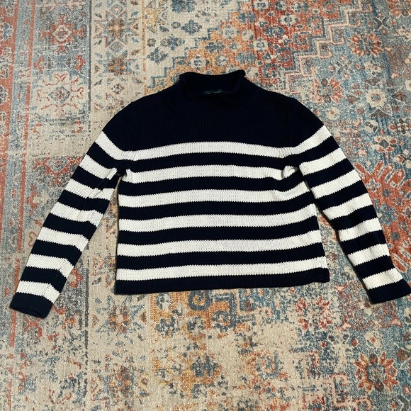 J. Crew Sweaters - J. Crew 100% cotton blue and white striped rollneck sweater